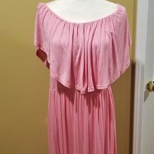 Feminine Soft Pink Off The Shoulder Maxi Dress SZ Large